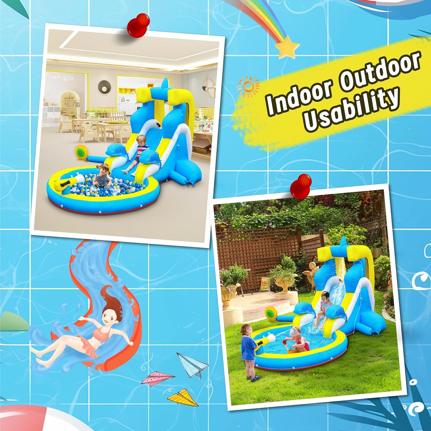 Tobogán acuático inflable delfín patio