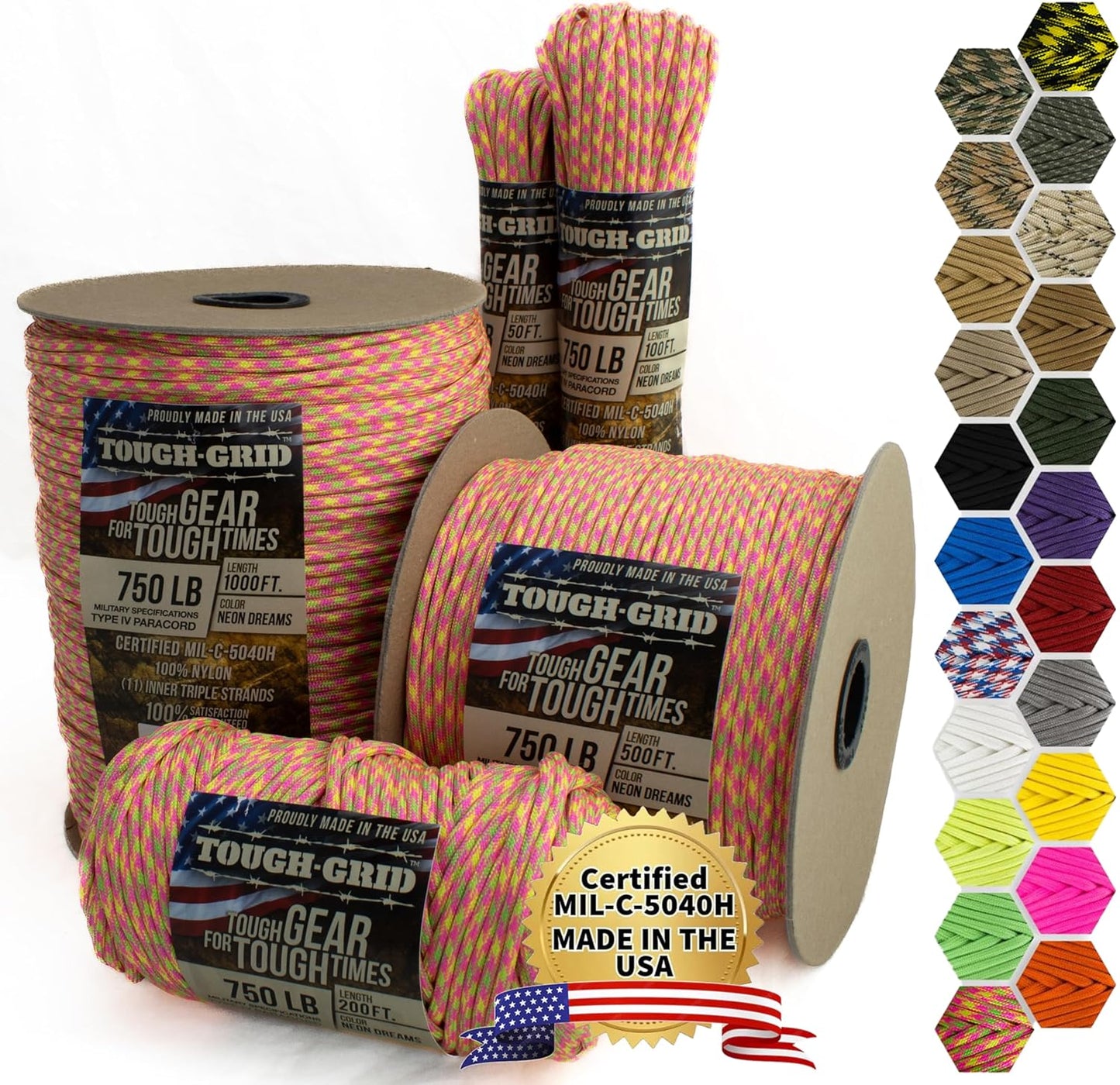 Cuerda paracaídas 340kg 100% nailon Mil-Spec tipo IV USA