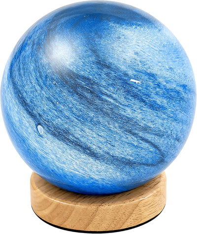 Lámpara mesa lujo con luz nocturna planeta cristal base madera