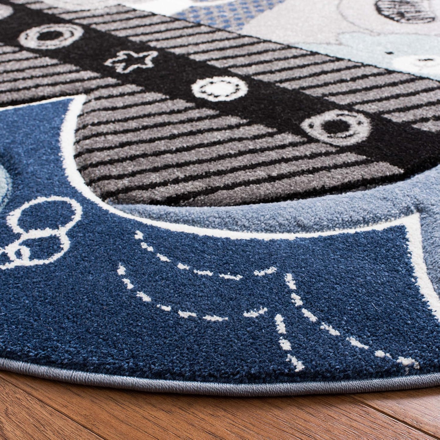 Alfombra redonda para niños 4ft color azul/gris