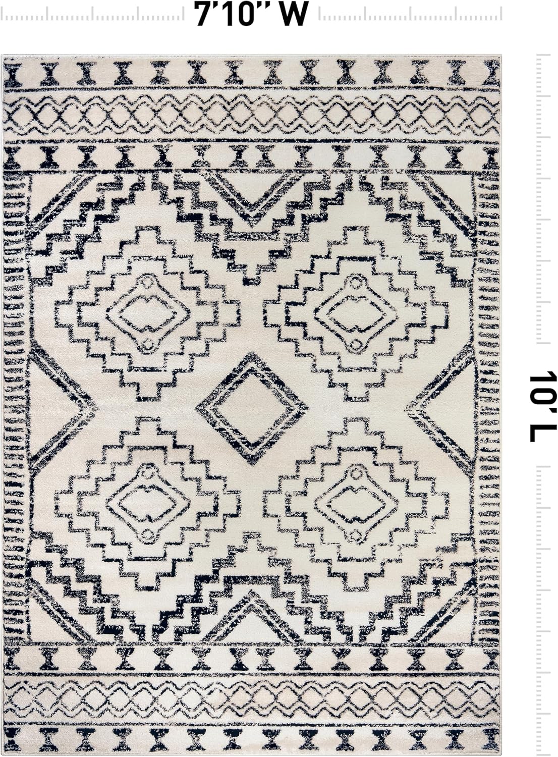 Alfombra tribal suroeste 7x10ft crema y negro sala