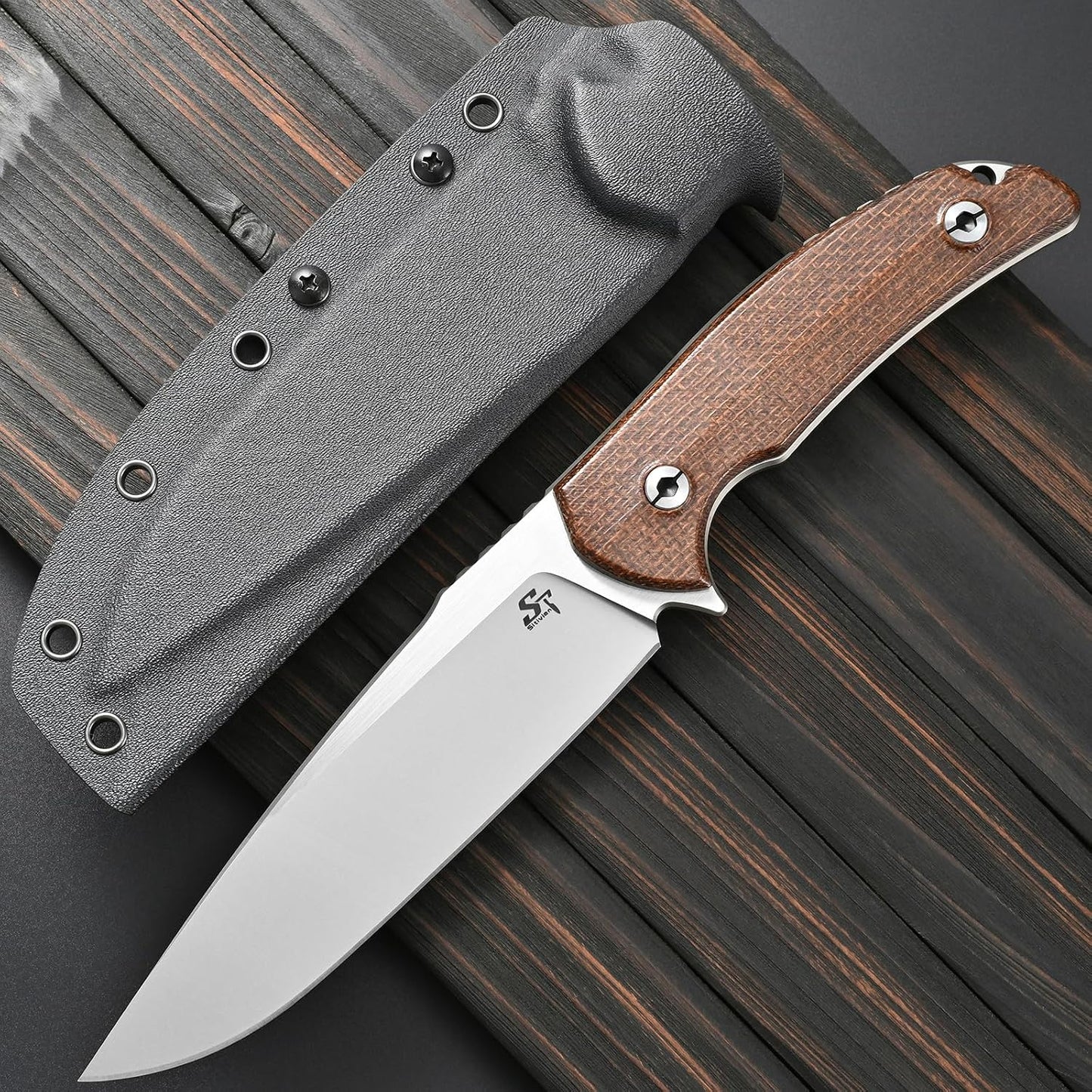 Cuchillo EDC hoja fija N690 mango micarta marrón