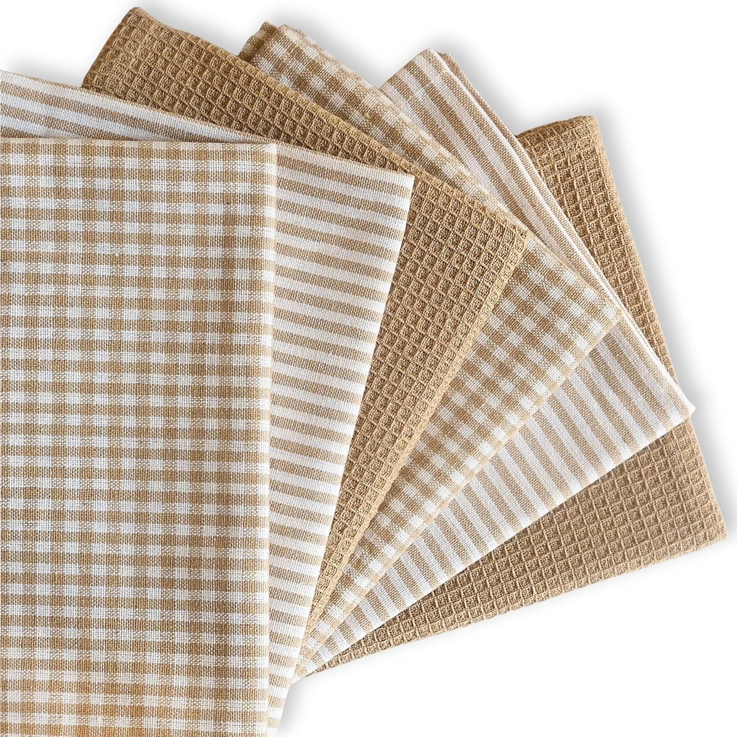 Set 6 Toallas Algodón Absorbentes Beige A Rayas 18x28pulg