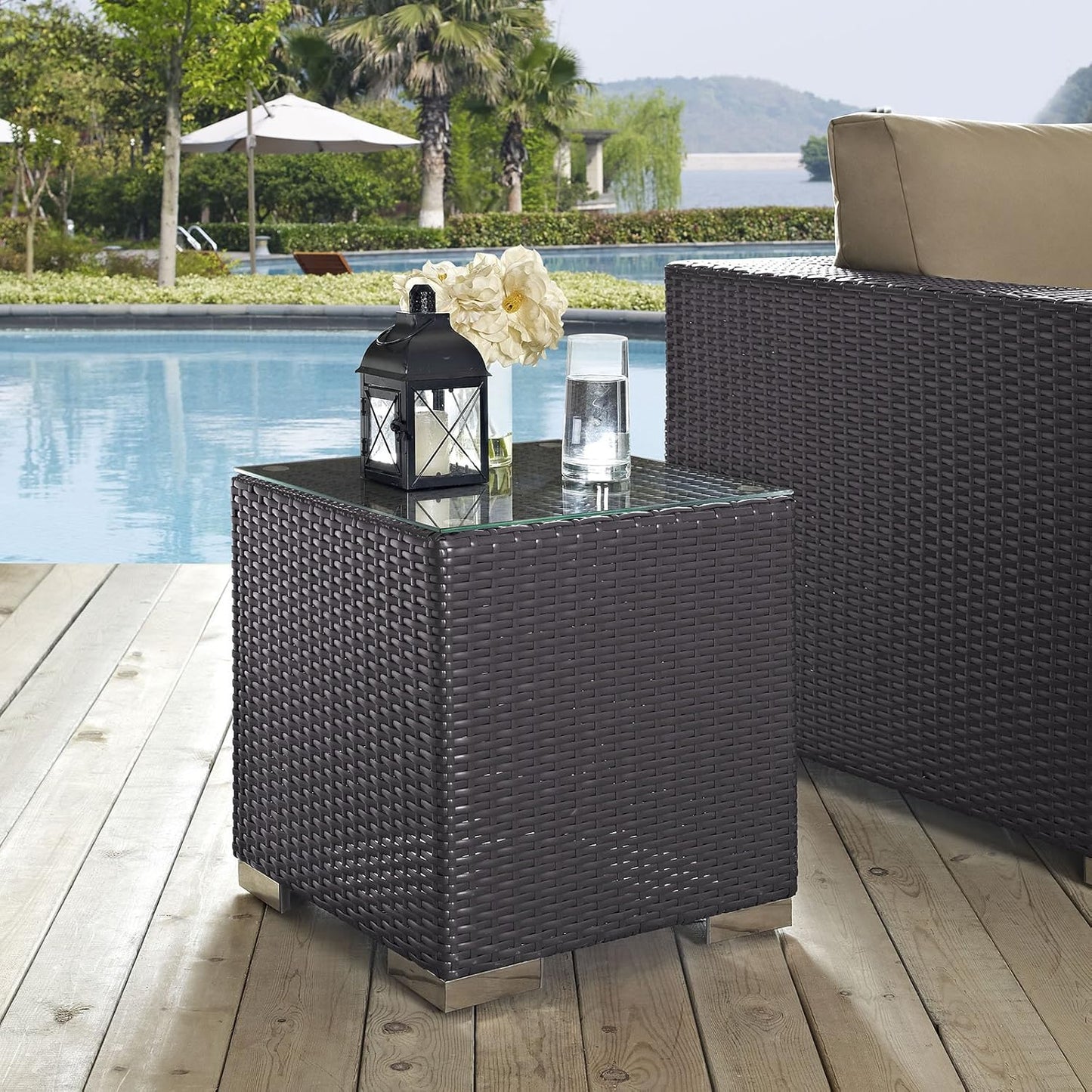 Mesa auxiliar mimbre patio color espresso