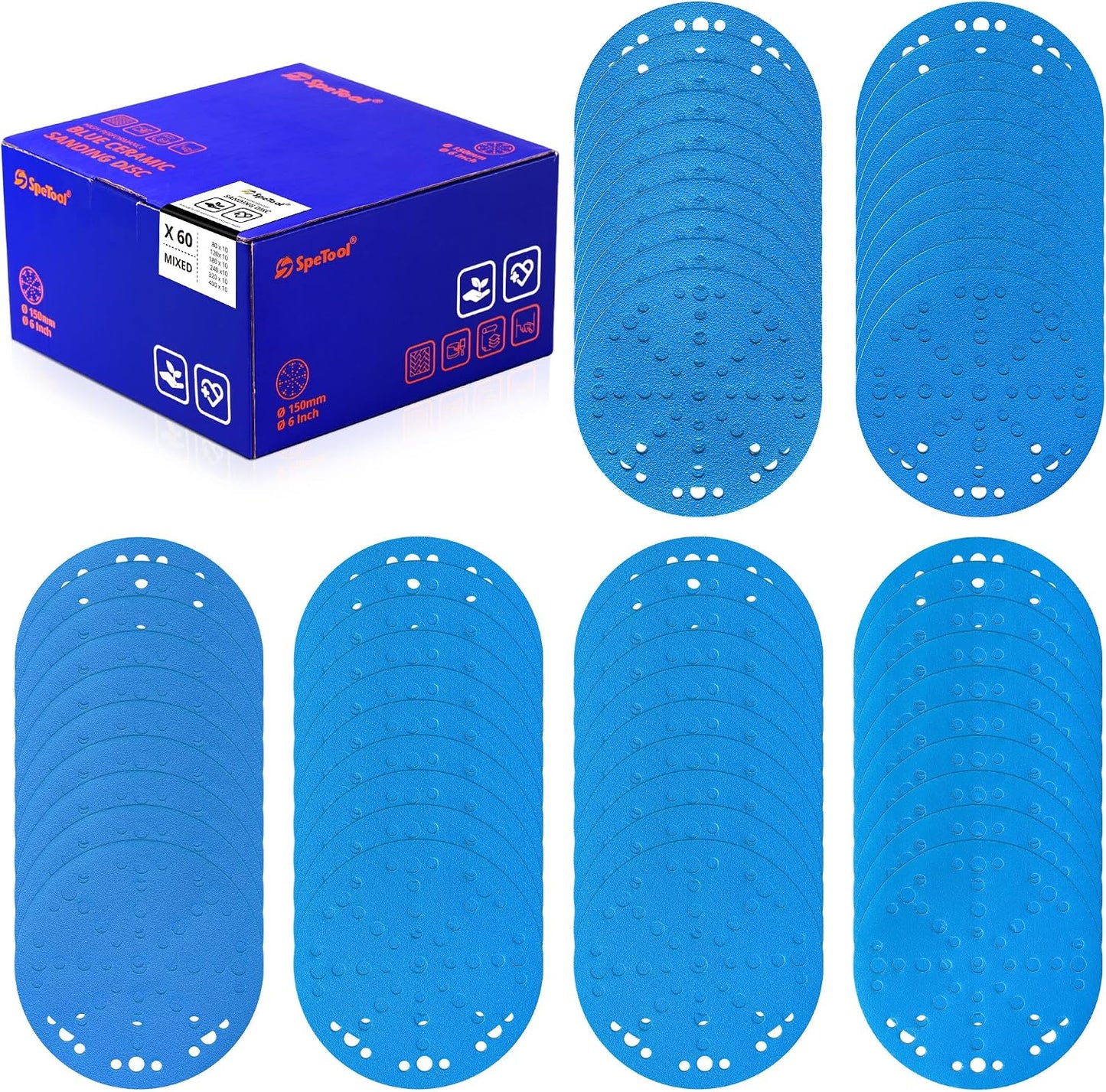 Discos lija 6pulg 80-400 con gancho bucle 60uds