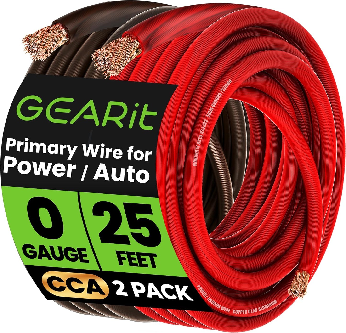 Cable tierra cobre 25pies para coche RV remolque negro/rojo