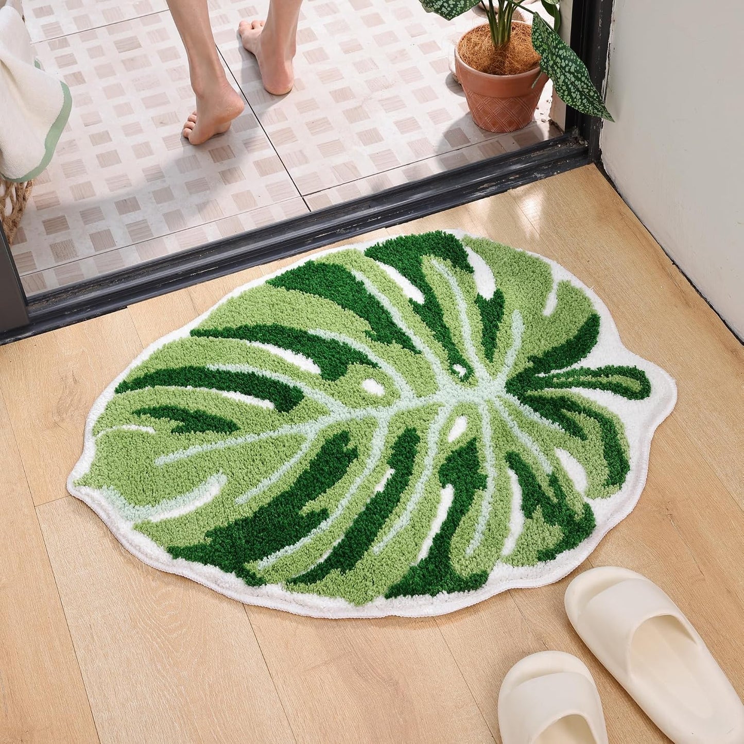 Alfombra baño con hojas Monstera antiderrap 32x26"