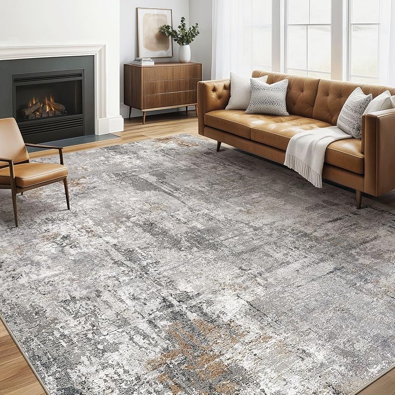 Alfombra lavable 5x7ft moderna gris óxido para interiores