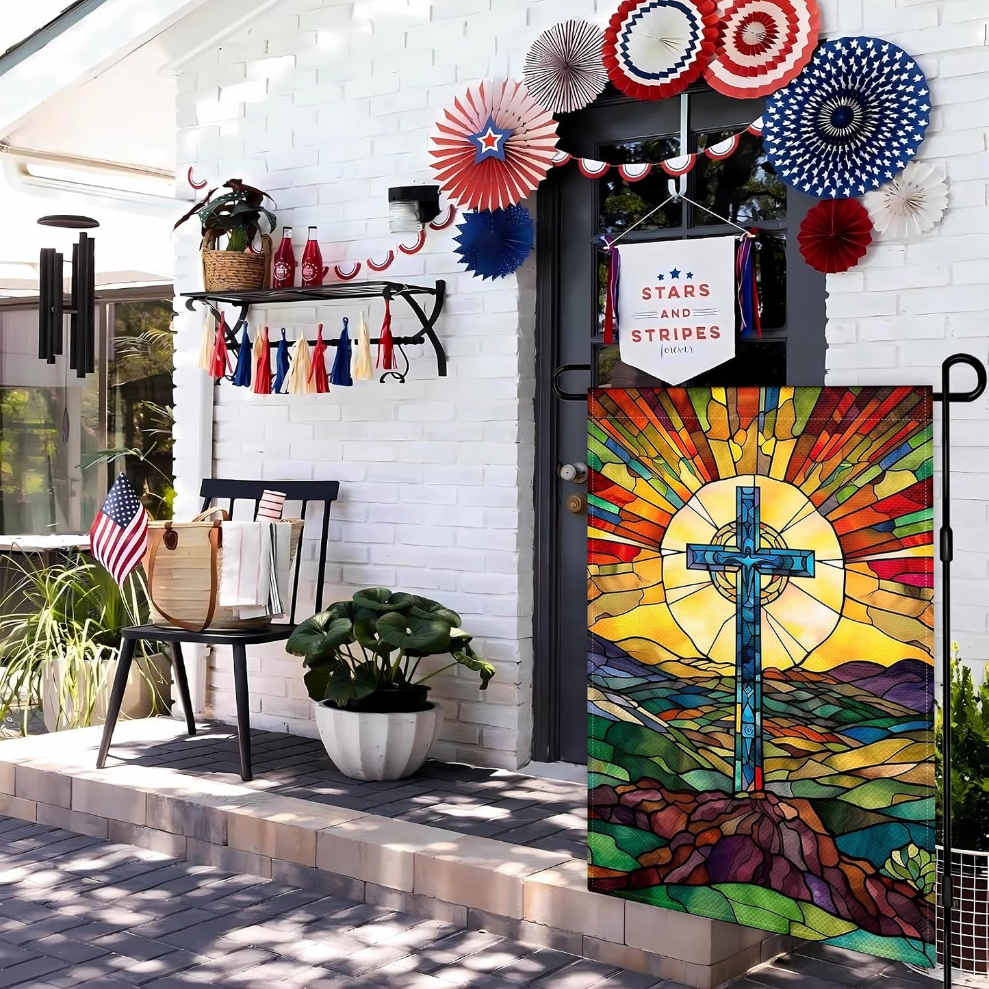 Bandera jardín cruz cristiana 12x18pulg doble cara tela duradera