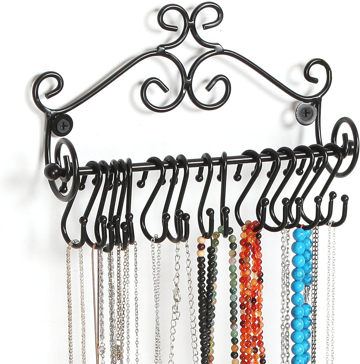 Estante pared espirales metal negro 20 collares para cosméticos