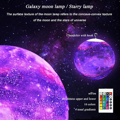 Lámpara luna 7.9pulg luz estrellada 16 colores control táctil