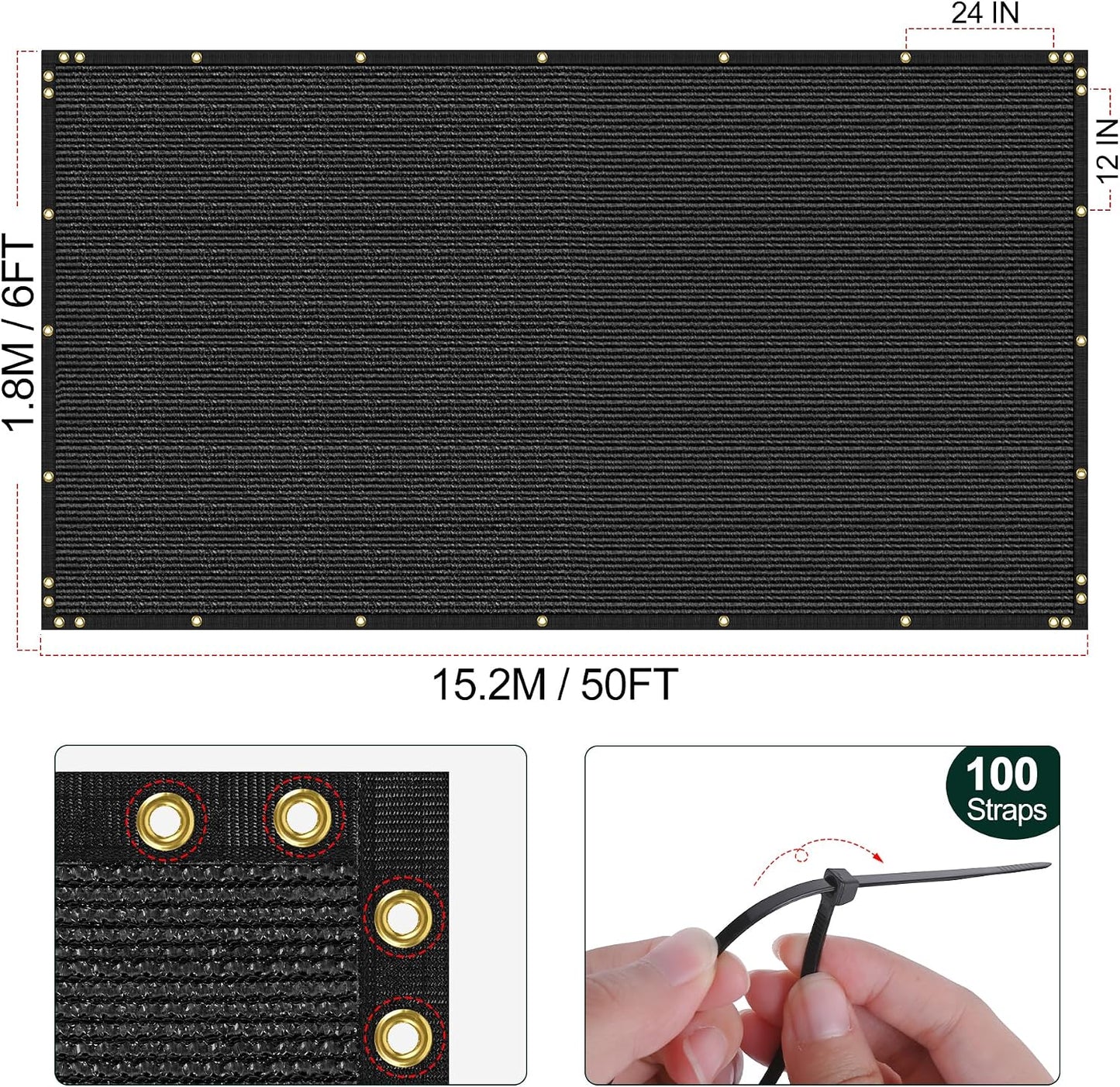 Malla resistente 6x50pies para valla privacidad 100 correas