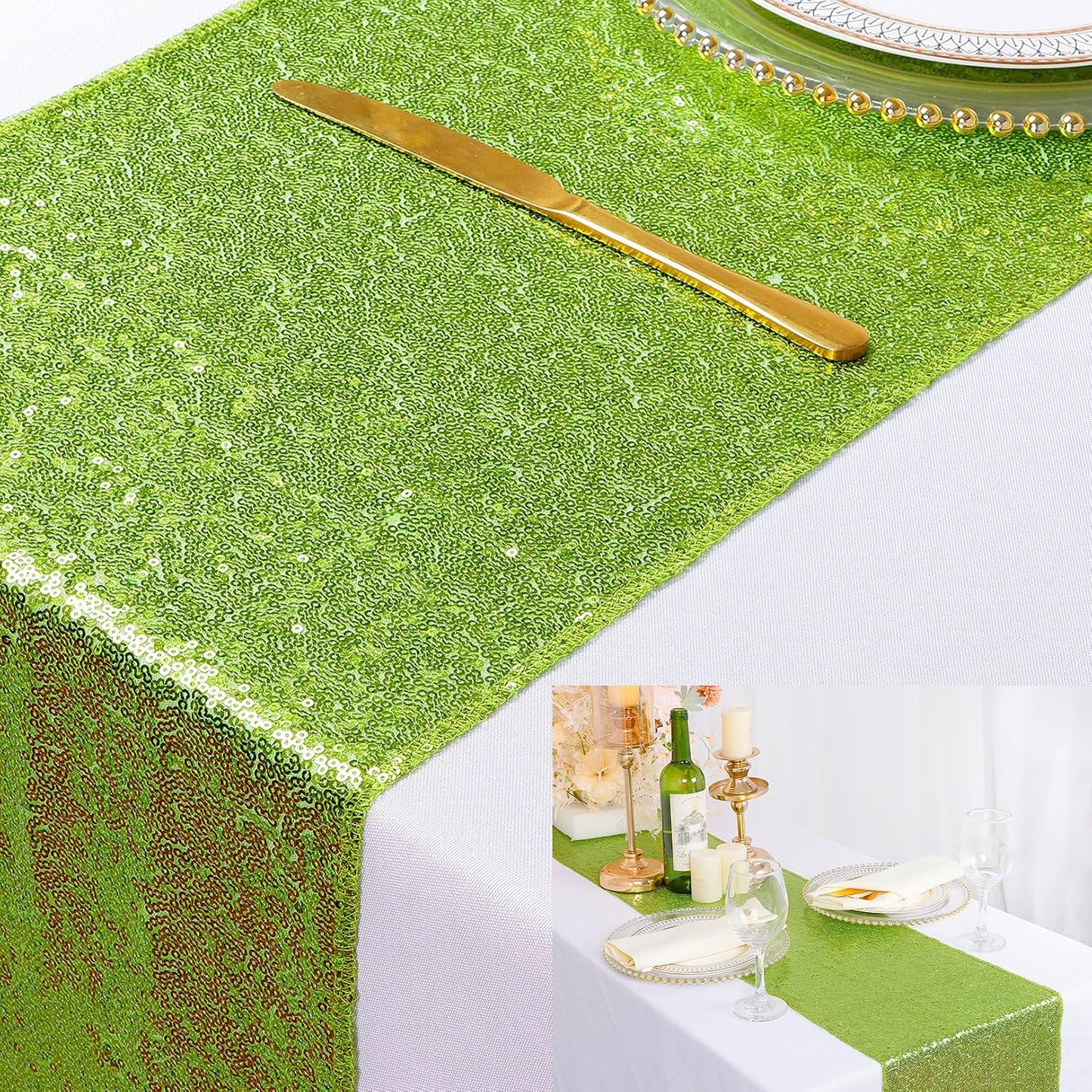 Camino mesa lino purpurina 12x108pulg decoración navideña