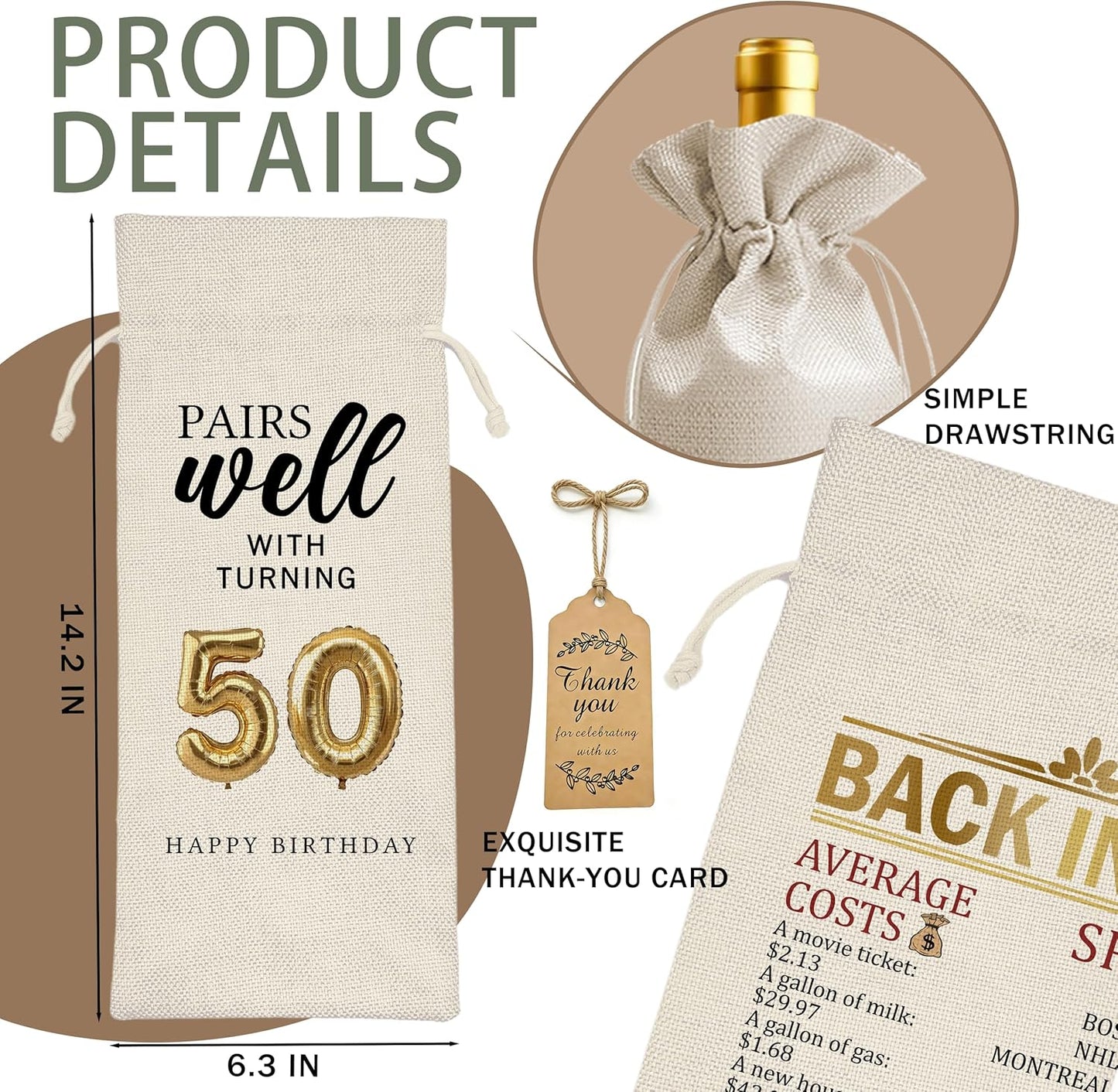 Bolsa de regalo de vino número 50 para hombres y mujeres con cordón