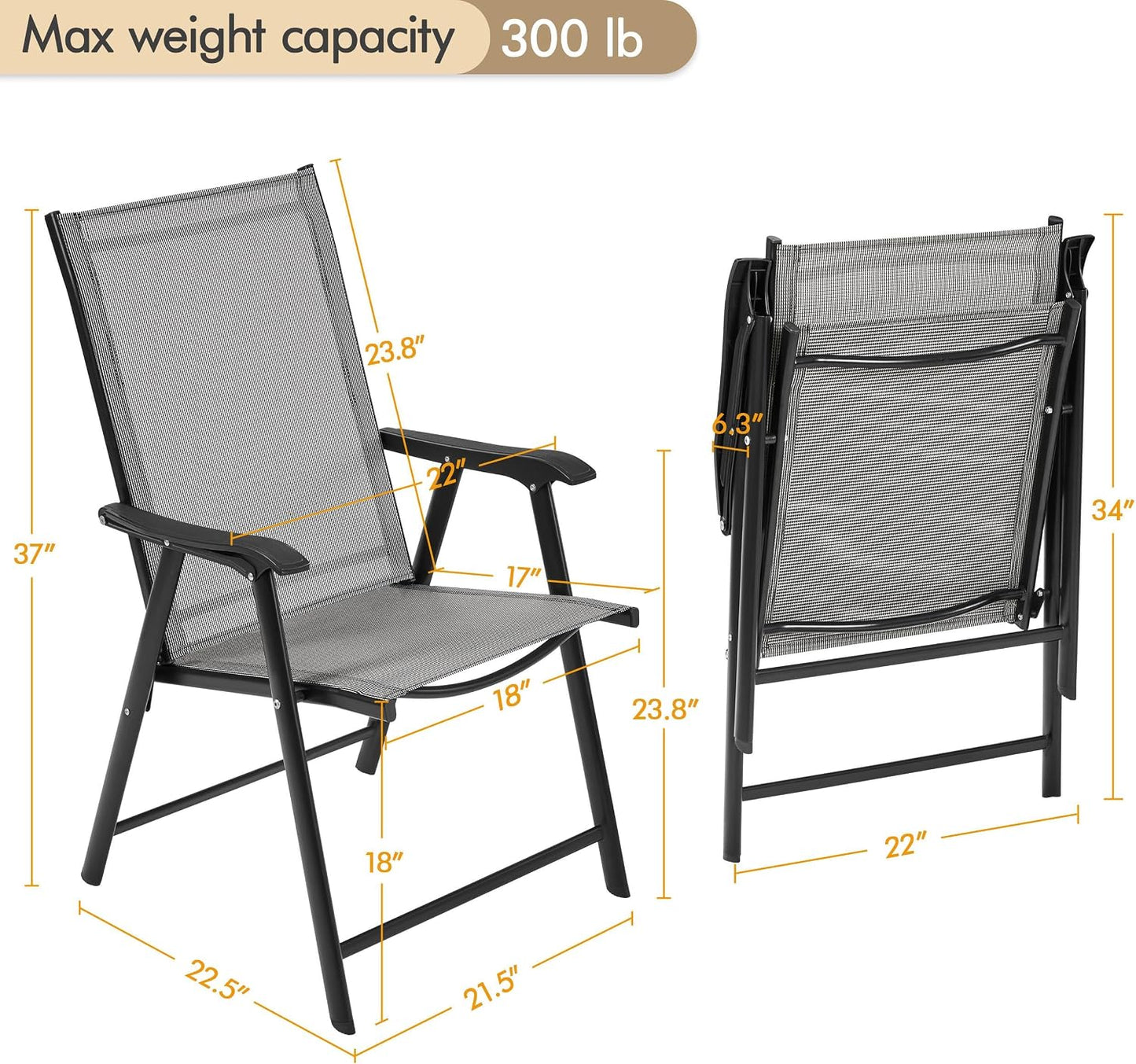 2 Sillas Comedor Exteriores Plegables Marco Metal Gris