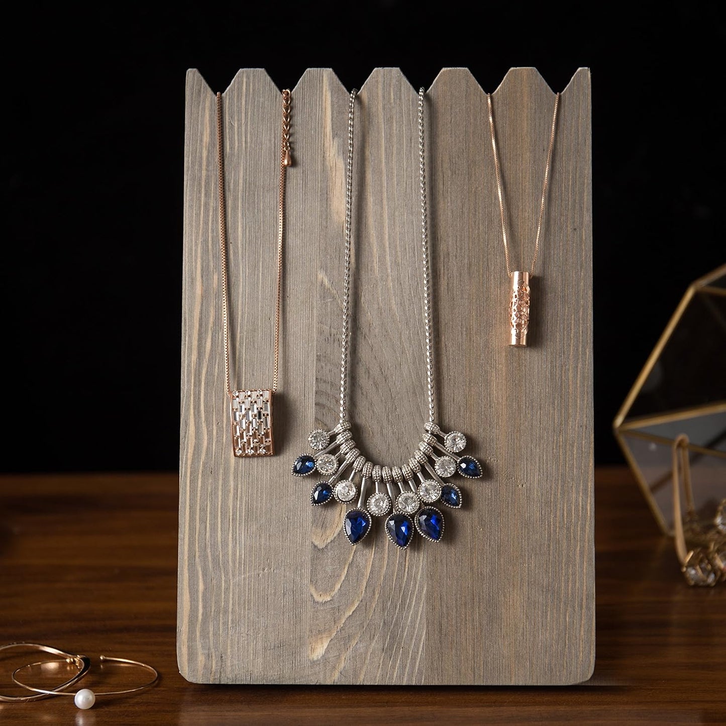 Soporte collar madera gris oscuro ajustable set 2