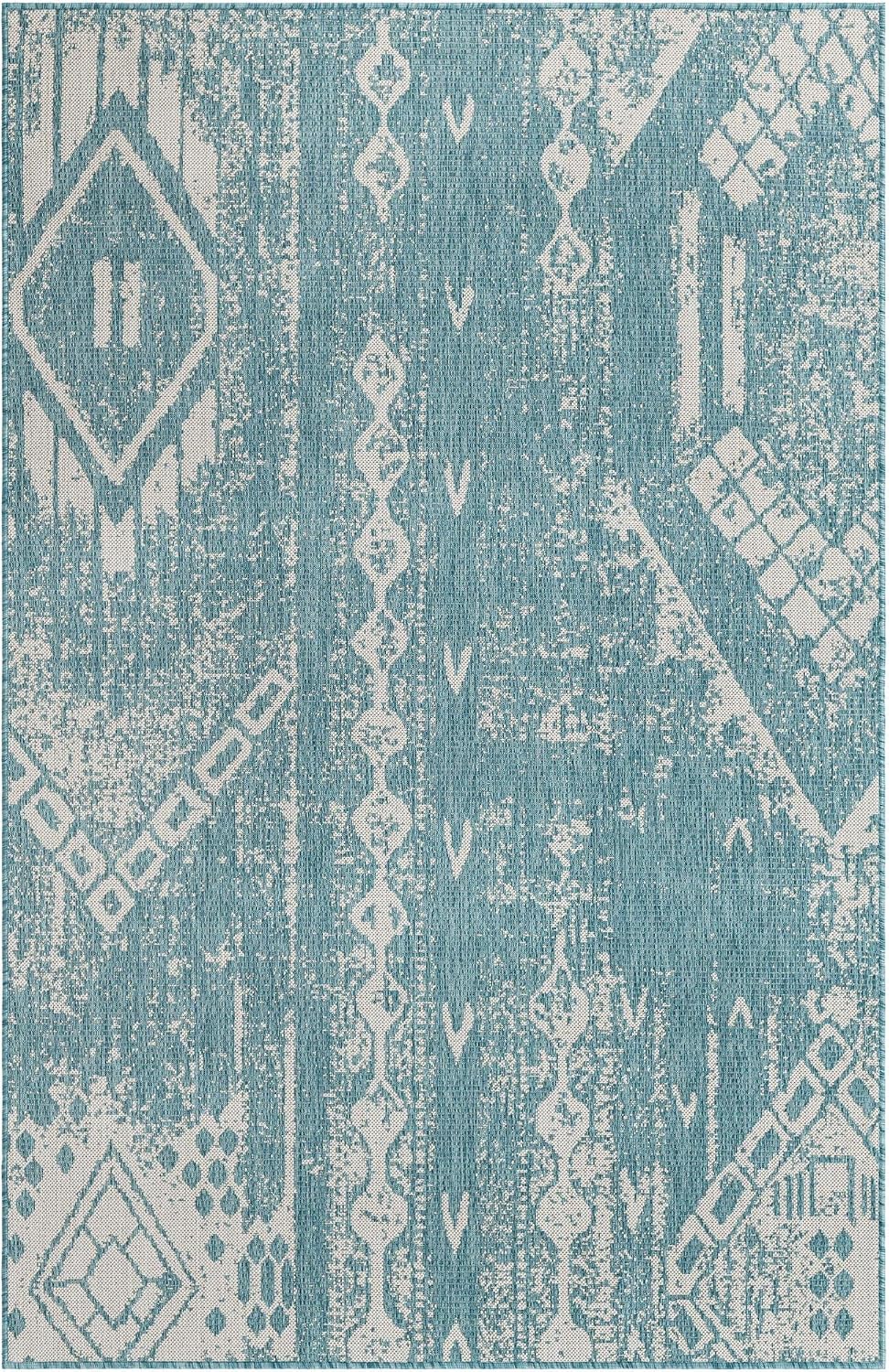 Alfombra rectangular 5x8ft color aguamarina y marfil
