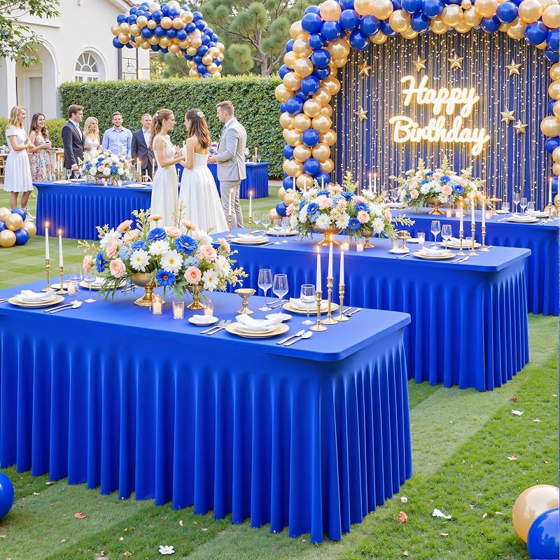 4 Pzas Tablecloth Elástico Rectangular 6ft Azul