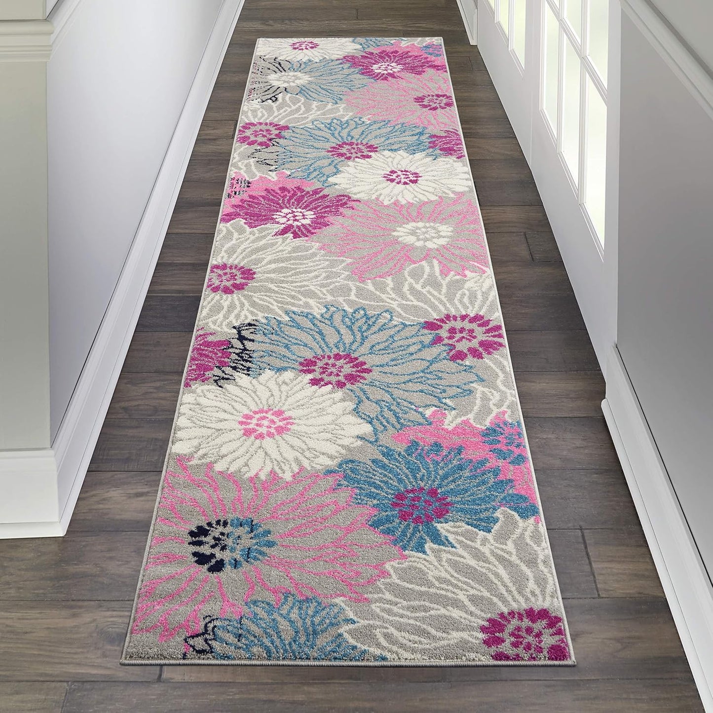 Alfombra gris 2'2"x10' floral campestre dormitorio sala