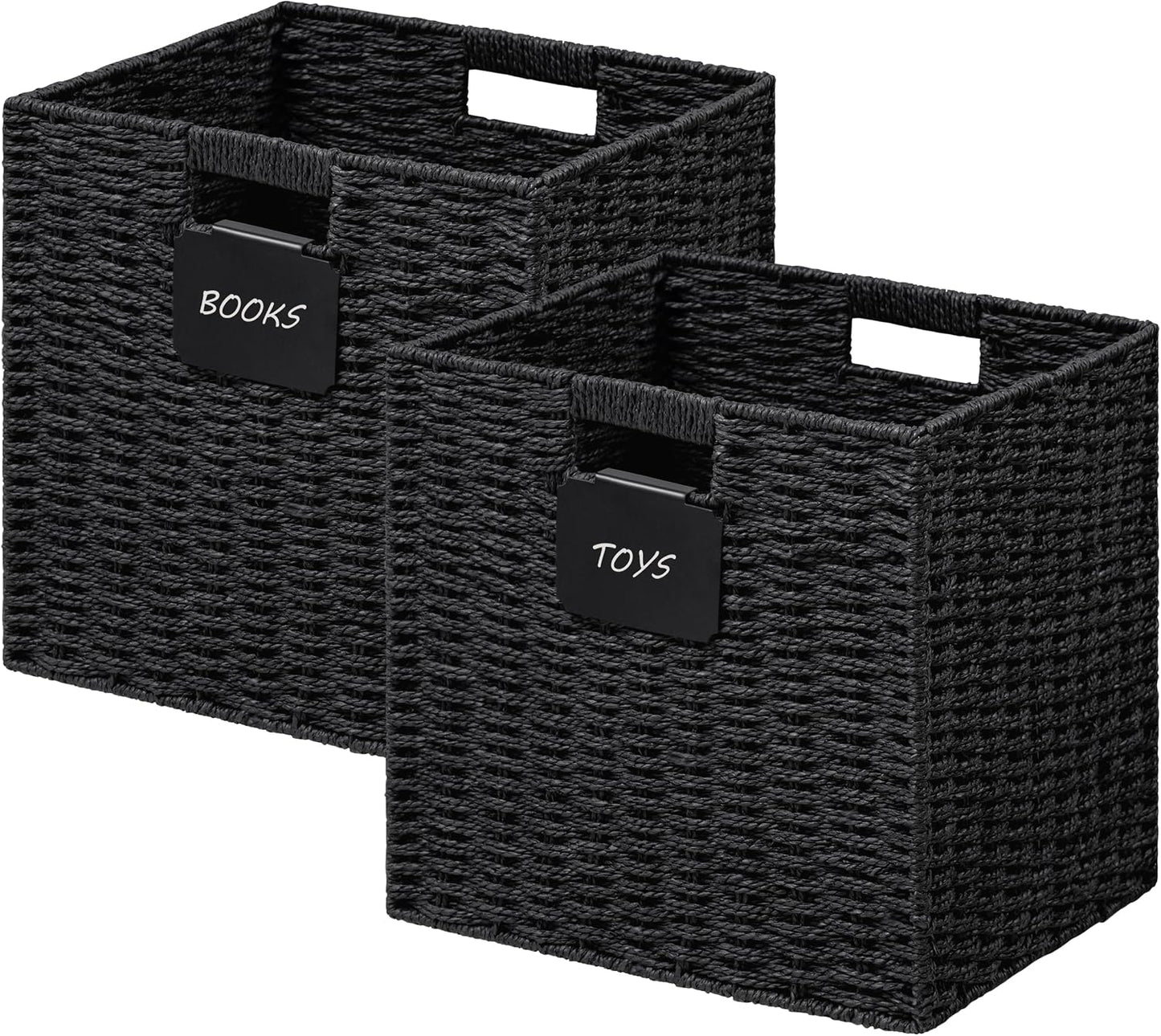 2 Cestas Mimbre 12x12" Plegables con Asa y Etiqueta