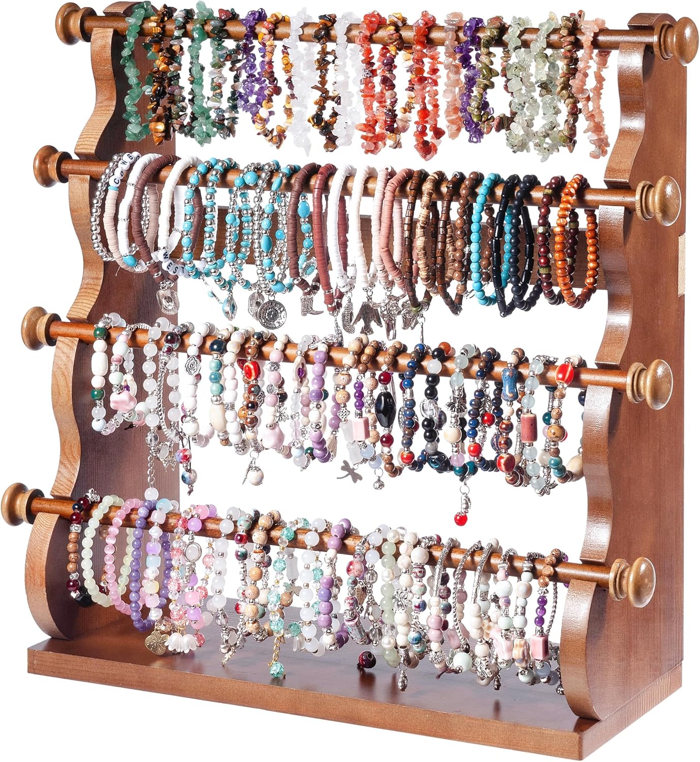 Soporte madera 4 niveles para pulseras brazaletes y collares