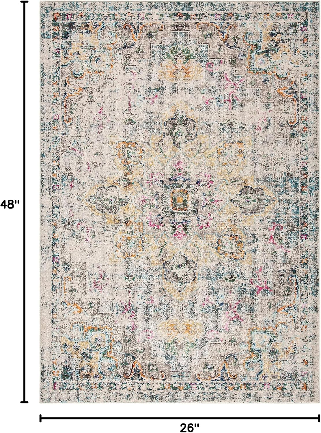 Alfombra área 2'2"x4' gris y dorado diseño bohemio