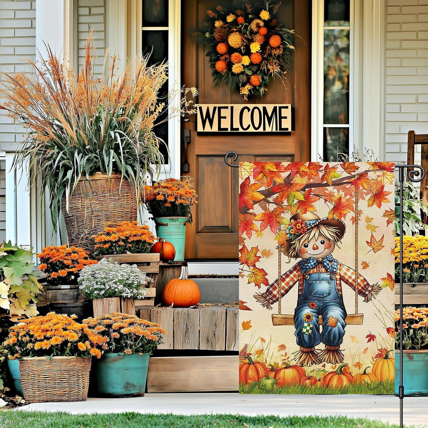 Bandera otoño jardín 12x18pulg doble cara bienvenida