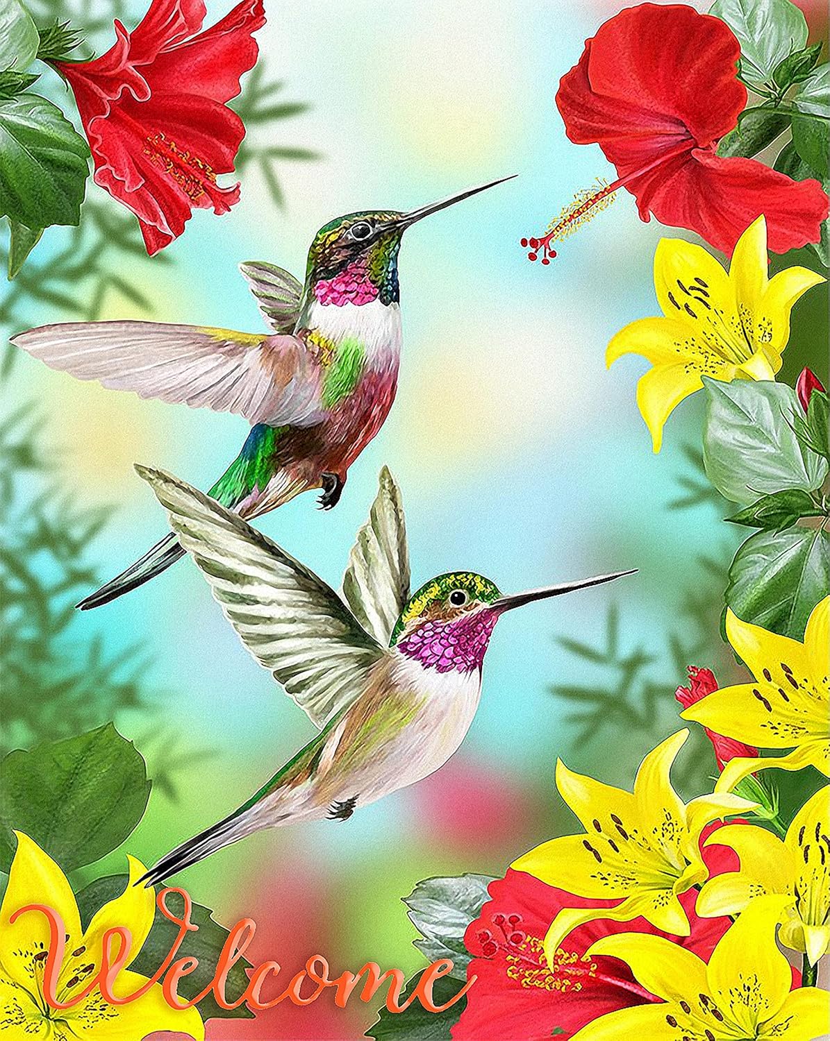Banderas jardín colibríes 12x18poliéster doble cara