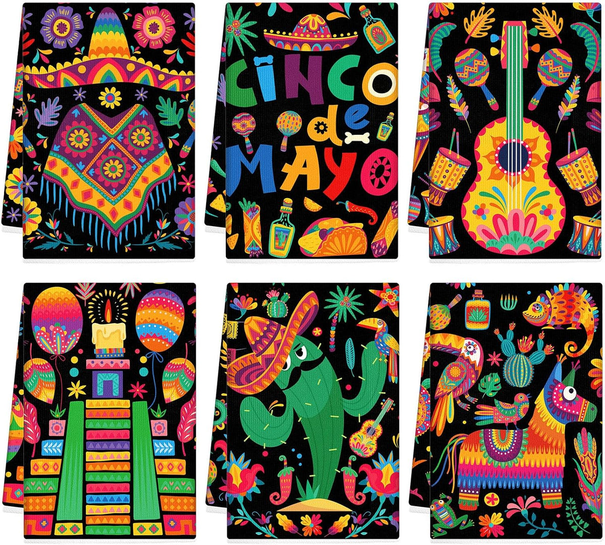 Juego de 6 toallas de cocina mexicanas florales Cinco de Mayo 14 x 21