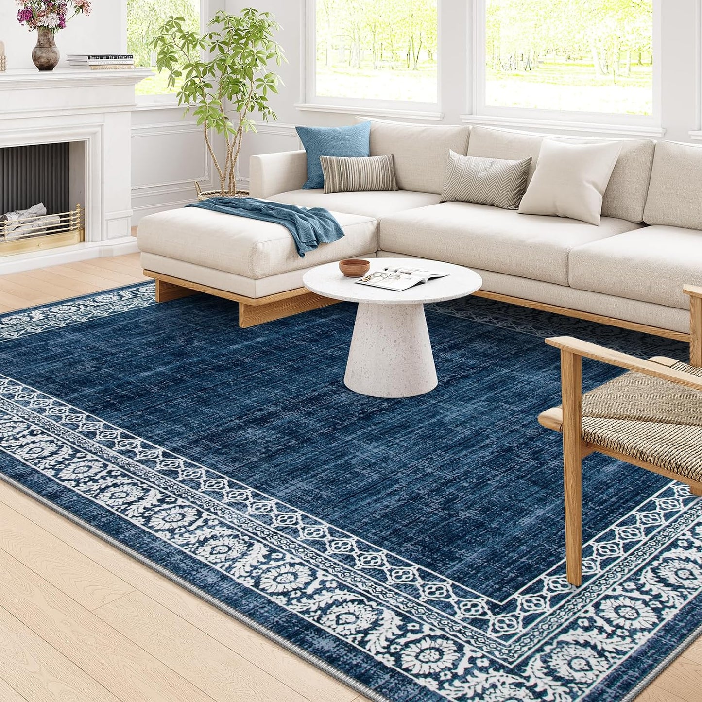 Alfombra 8x10 azul para sala dormitorio comedor lavable