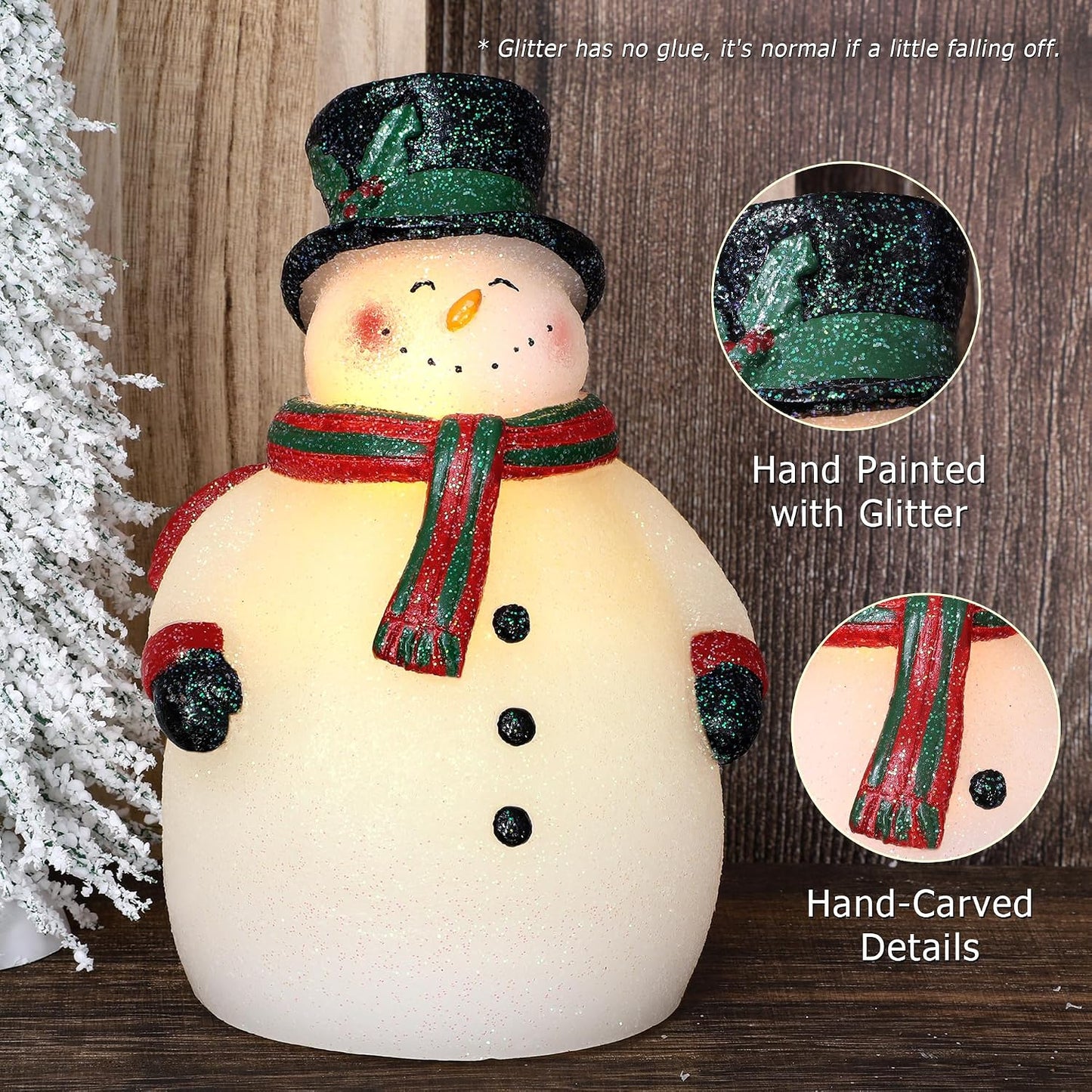 Velas LED sin llama Navidad con muñeco nieve tallado a mano