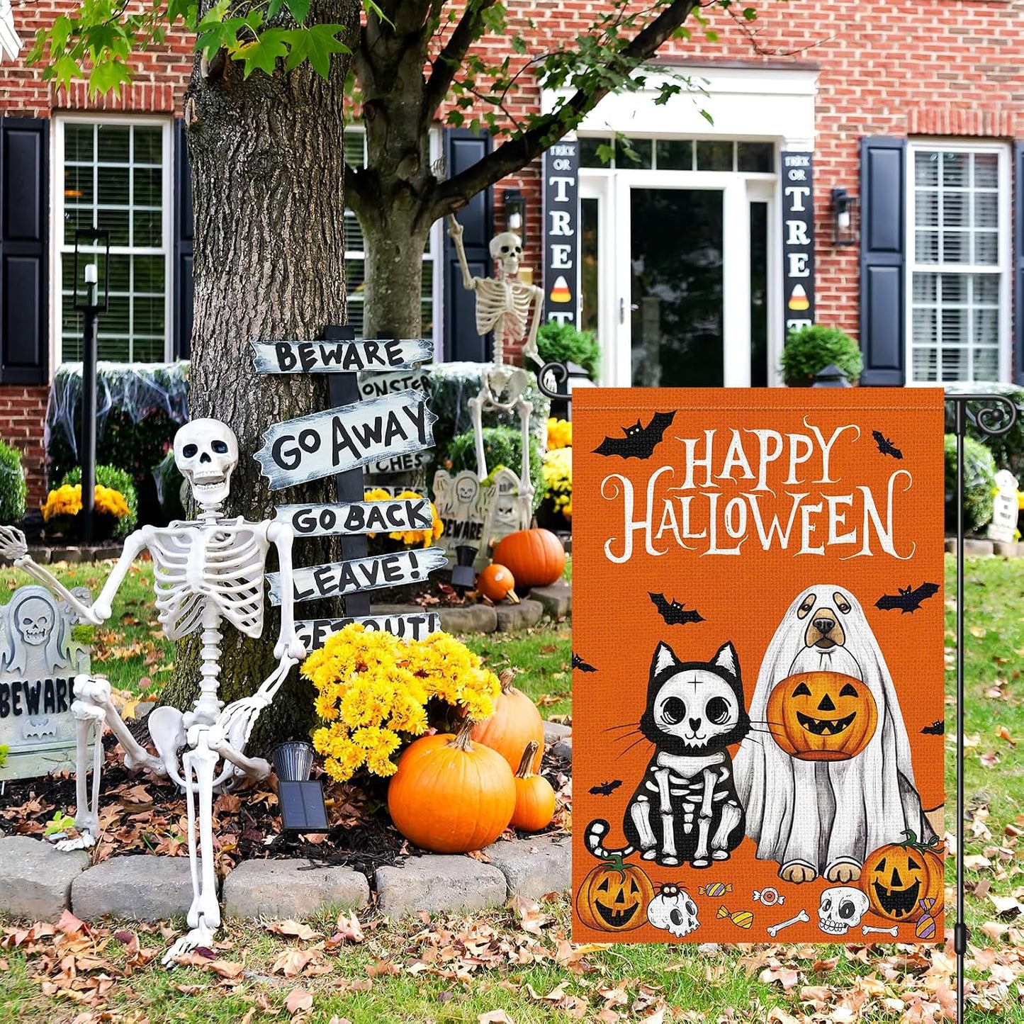 Bandera jardín perro fantasma Halloween 12x18pulg arpillera