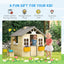 Casa de madera para niños con puerta y banco