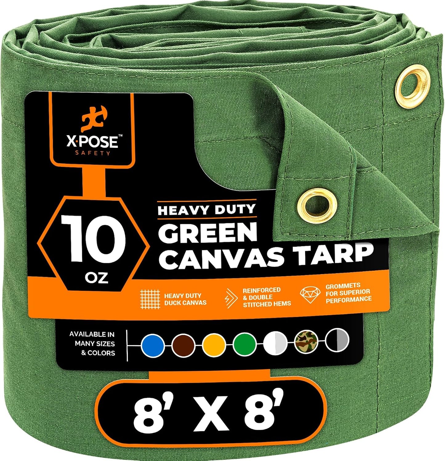 Lona 10oz verde resistente agua ojales latón 8x8"