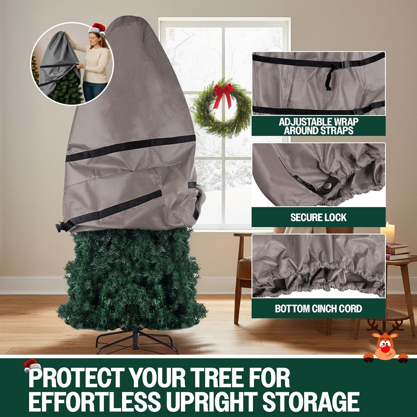 Bolsa almacenamiento árbol Navidad lona 9" gris