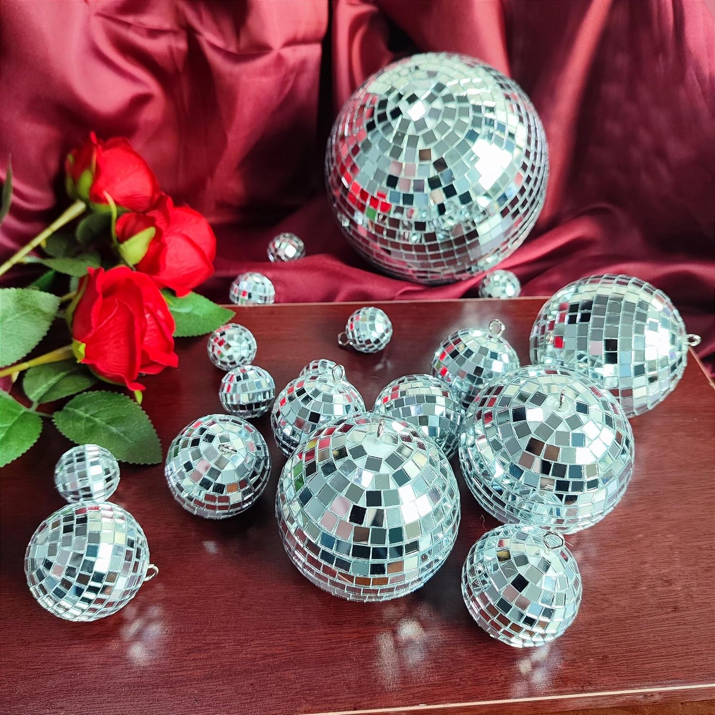 54 Pzas Decoración Colgante Bola Espejo Plateado Fiesta 70s