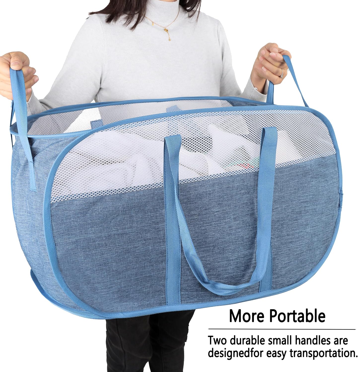 Cesta plegable para ropa sucia con manijas duraderas azulgris