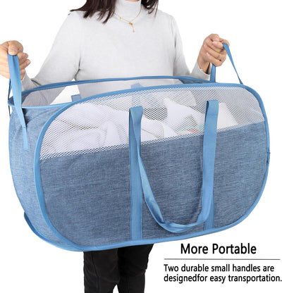 Cesta plegable para ropa sucia con manijas duraderas azulgris