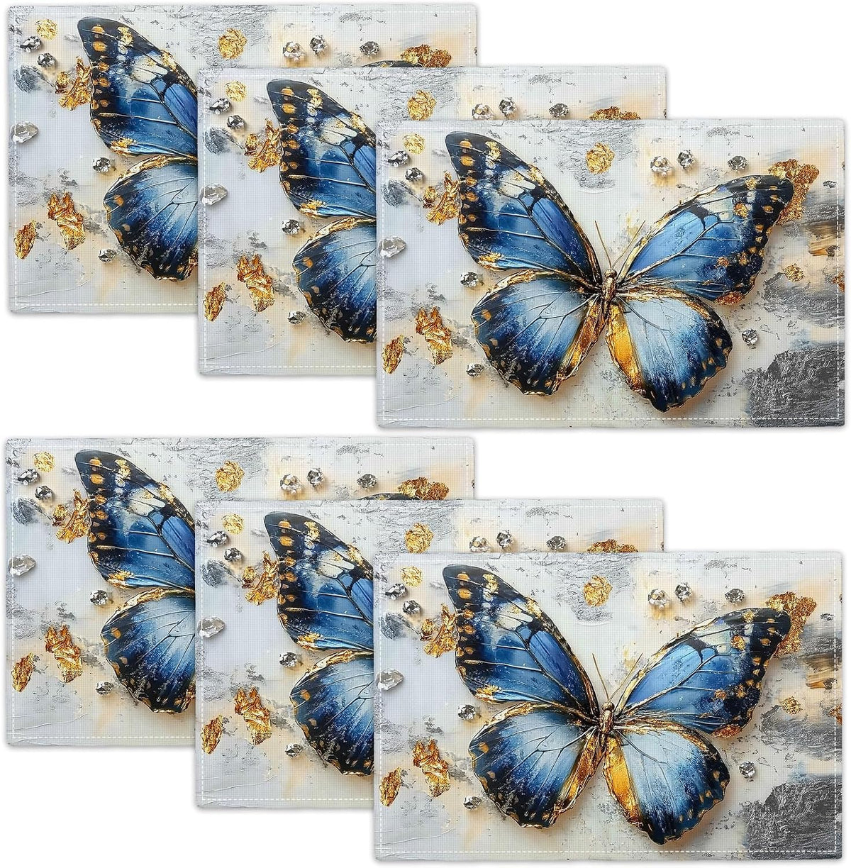 Set 6 Manteles Mariposa Azul Dorado 18x12pulg