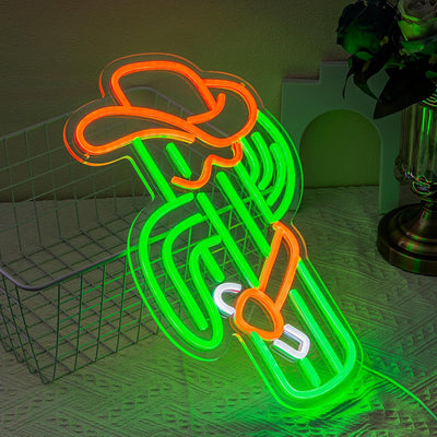 Letrero neón cactus sombrero vaquero para dormitorio bar