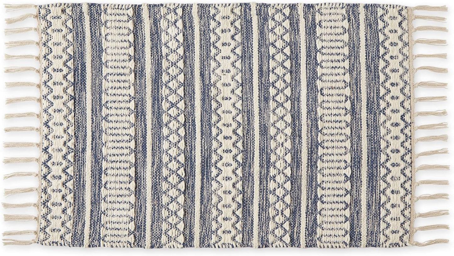 Alfombras tejidas a mano pelo largo 2x3ft rayas azul