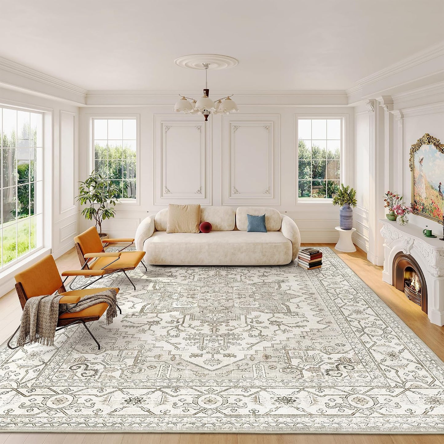 Alfombra 8x10 sala beige lavable antiderrap vintage