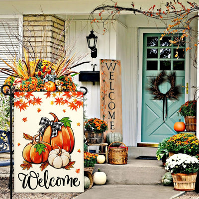 Bandera jardín otoño 12x18pulg calabaza exterior