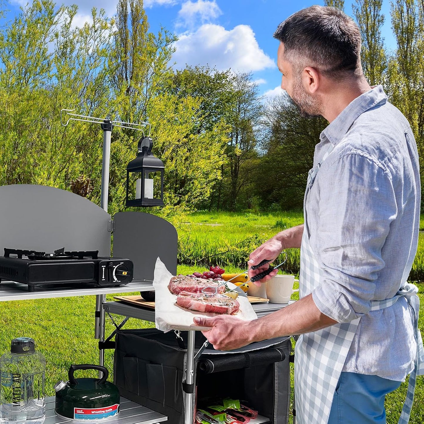 Mesa cocina plegable al aire libre aluminio organiz.