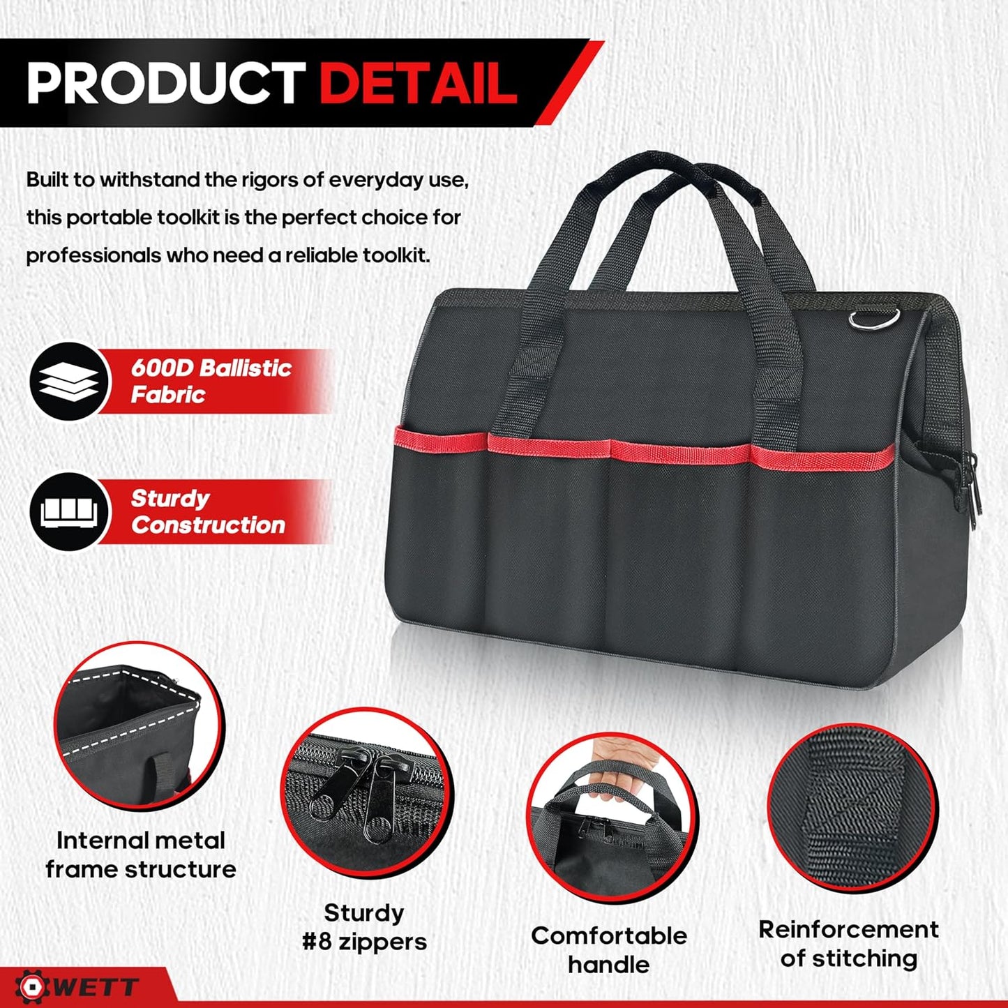 Bolsa herramientas 17 bolsillos 14pulg gran cremallera
