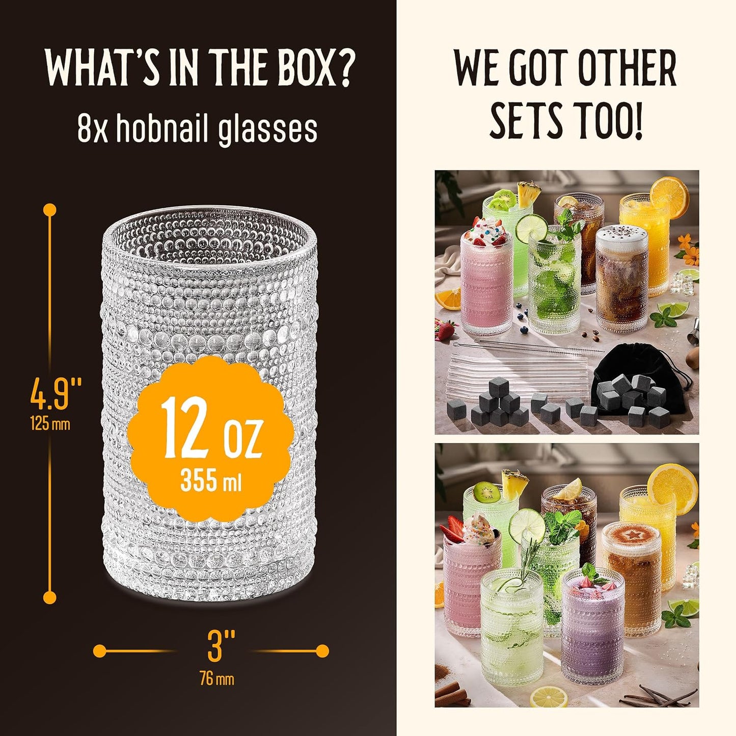 8 Vasos Beber 12oz Borde Burbuja Cristalería Multiusos
