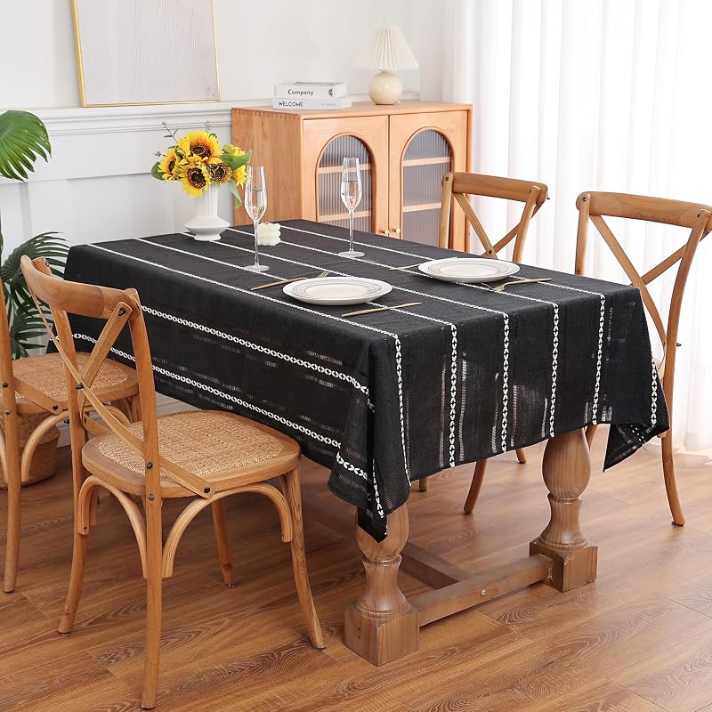 Mantel rectangular lino rayas bohemio antipolvo