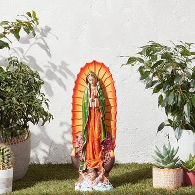Estatua Virgen Guadalupe resina piedra 23pulg interiores exteriores