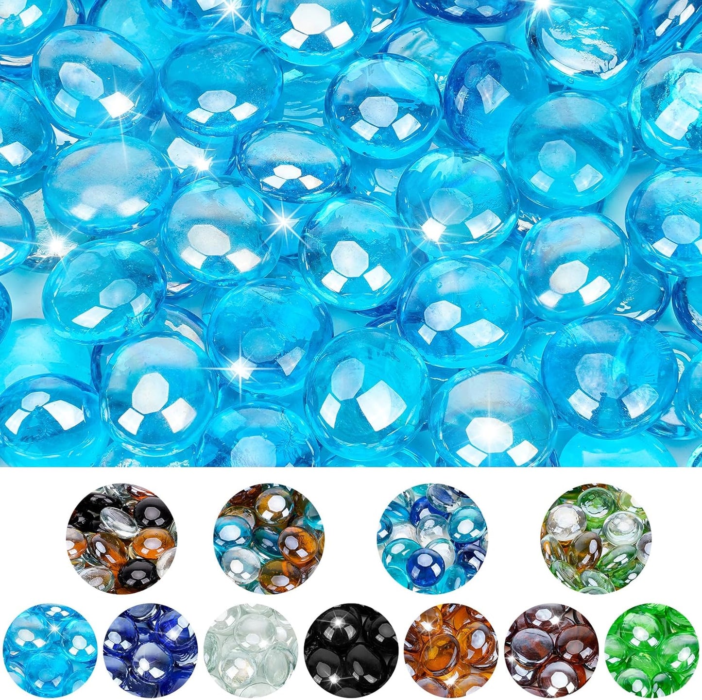 Cuentas vidrio 10lb redondas reflectantes 1/2pulg azul caribeño