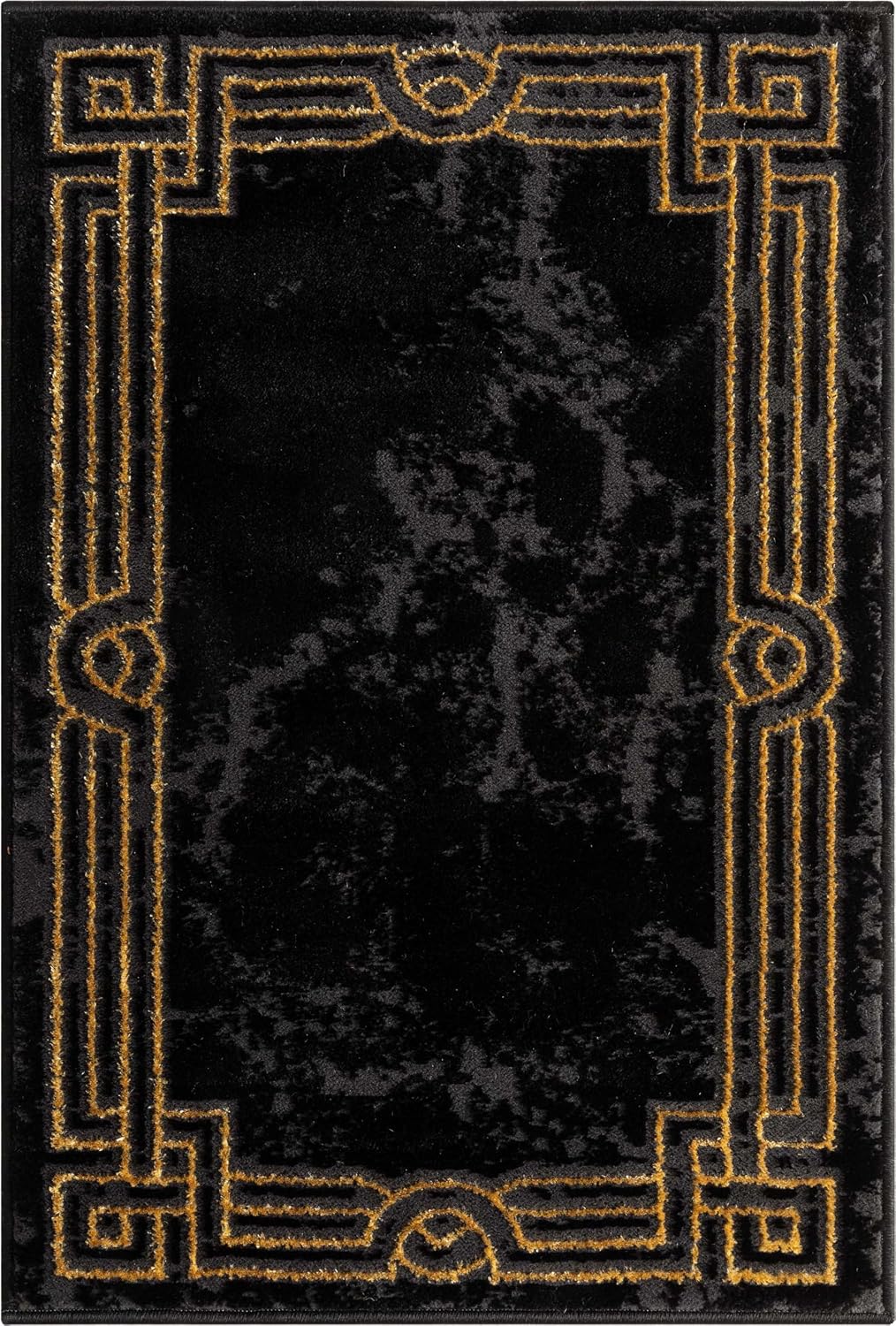 Alfombra abstracta 2x3ft borde mármol negro y dorado